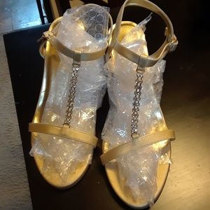Palovio Gold Rhinestone Clear Tall Sandals 8 1/2